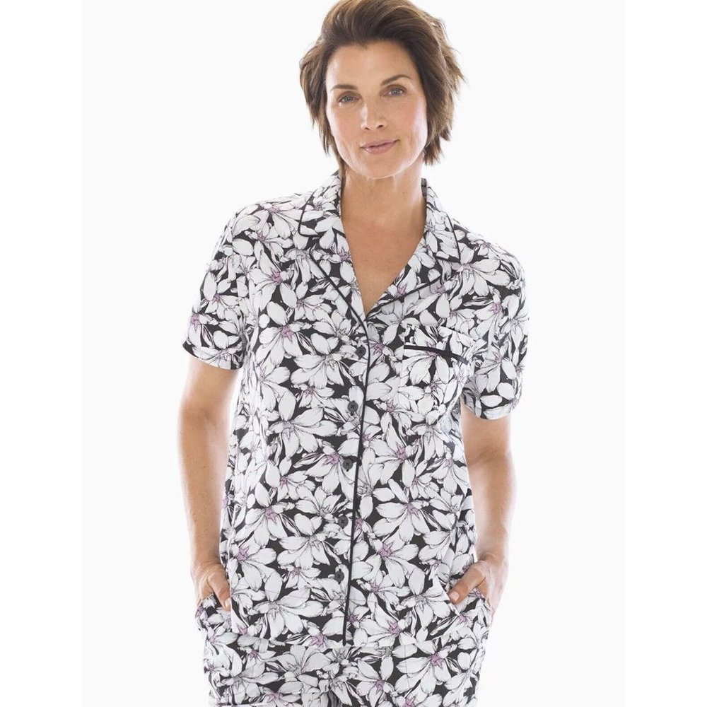 Soma Cool Cotton Stretch Woven Short Sleeve Pajama Top Tropic XS NEW!